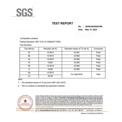 תעודת מקוריות נחושת טהורה