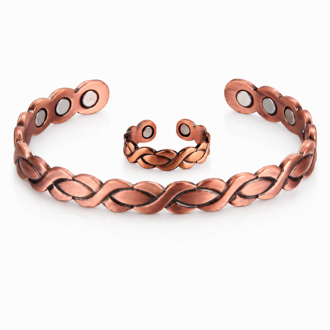 Aurora Weave Set | סט צמיד וטבעת נחושת מגנטיים
