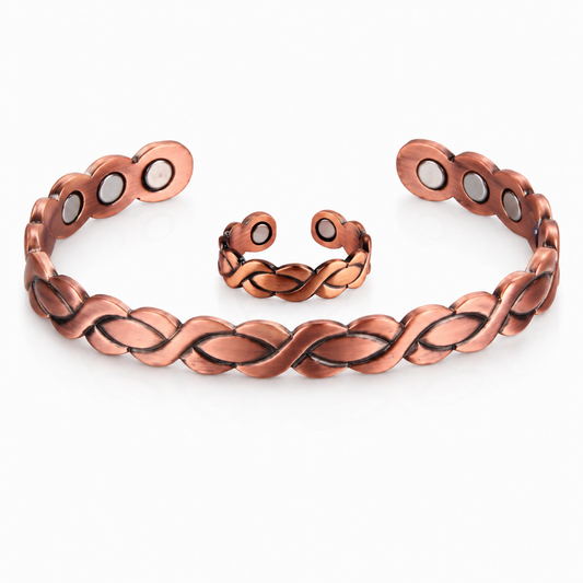 Aurora Weave Set | סט צמיד וטבעת נחושת מגנטיים