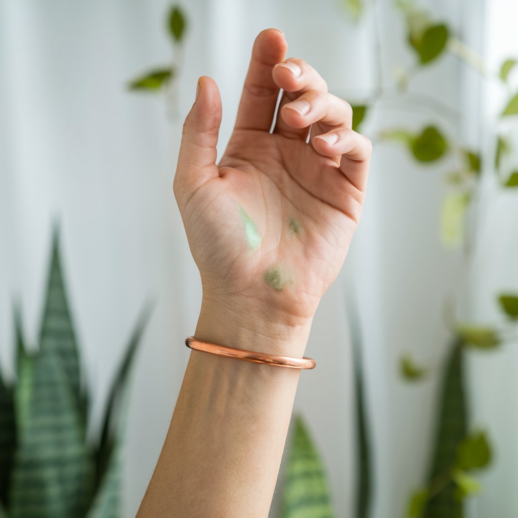 סימן ירוק מהנחושת על היד