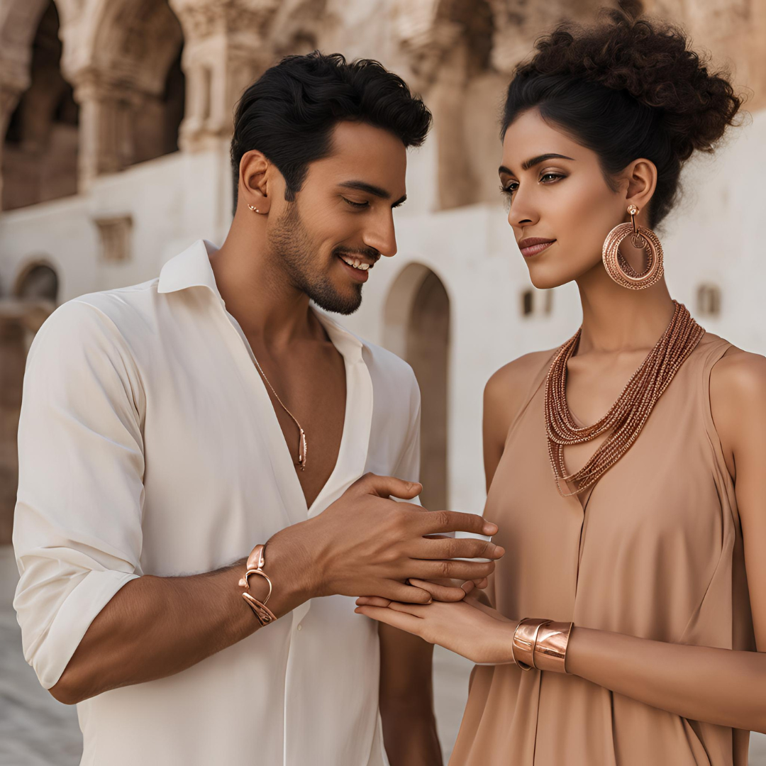 גבר ואישה עם תכשיטי נחושת
